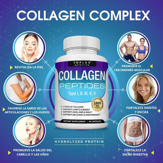 Collagen Complex Peptides - 5 tipos de colágenos - 90 cápsulas