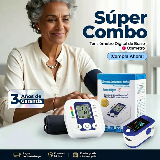 Combo Tensiómetro Digital + Oxímetro de Pulso – Control de Presión y Oxígeno en Casa